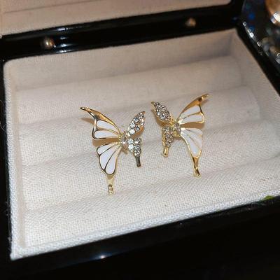 Butterfly Design Gold Plated Artificial Stones Dangling Earrings-Noorify