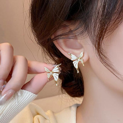Butterfly Design Gold Plated Artificial Stones Dangling Earrings-Noorify
