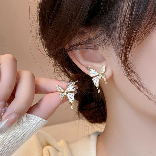 Butterfly Design Gold Plated Artificial Stones Dangling Earrings-Noorify