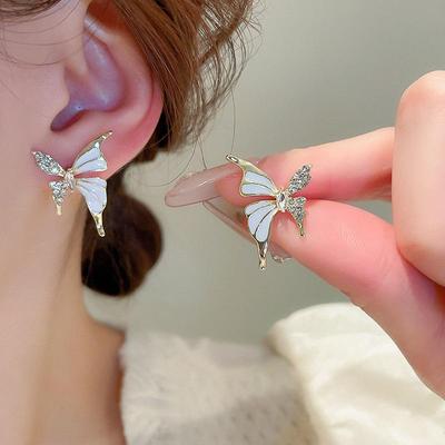 Butterfly Design Gold Plated Artificial Stones Dangling Earrings-Noorify