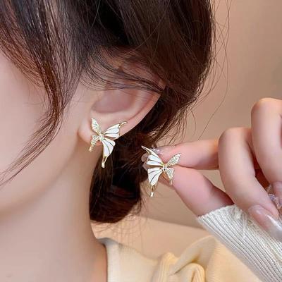 Butterfly Design Gold Plated Artificial Stones Dangling Earrings-Noorify