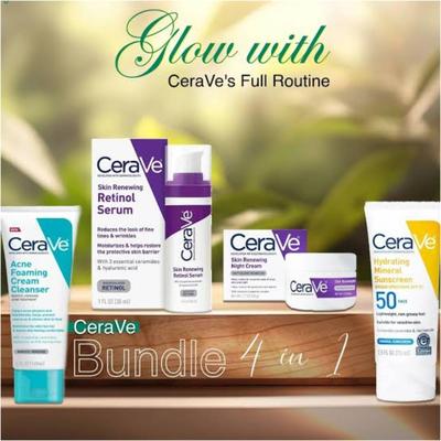 Skincare & Haircare Bundle - 4 Pcs Facial Cleanser, Night Cream, Sunblock & Face Serum